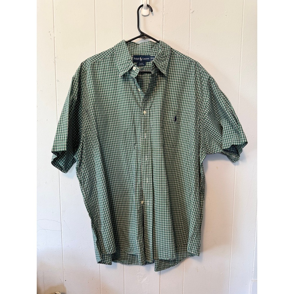 Mens Green Navy Plaid Button Down Shirt Classic Fit Checkered Long Sleeve‎ XXL